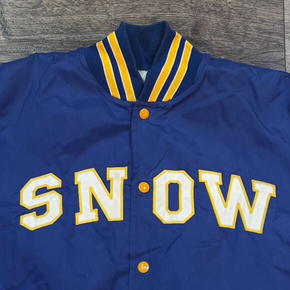 Vintage 90s Rennoc Classic Quilted Bomber Varsity Jacket SNOW Blue Gold - Medium - Picture 2 of 7